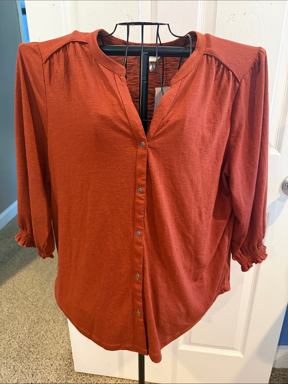 Christopher & Banks Rust Burnt Orange Button-Front Blouse Fall Color XL NWT NEW